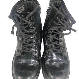 Kids black leather lace up boots